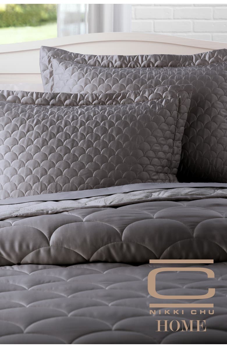 CLIMAREST Nikki Chu Queen Velvet/Satin Reversible Blanket - Charcoal, Alternate, color, 