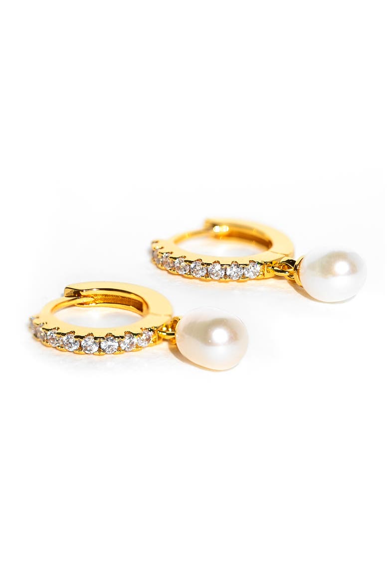 By The Seaside Genuine Pearl Huggie Hoop Earrings, Alternate, color, GOLD