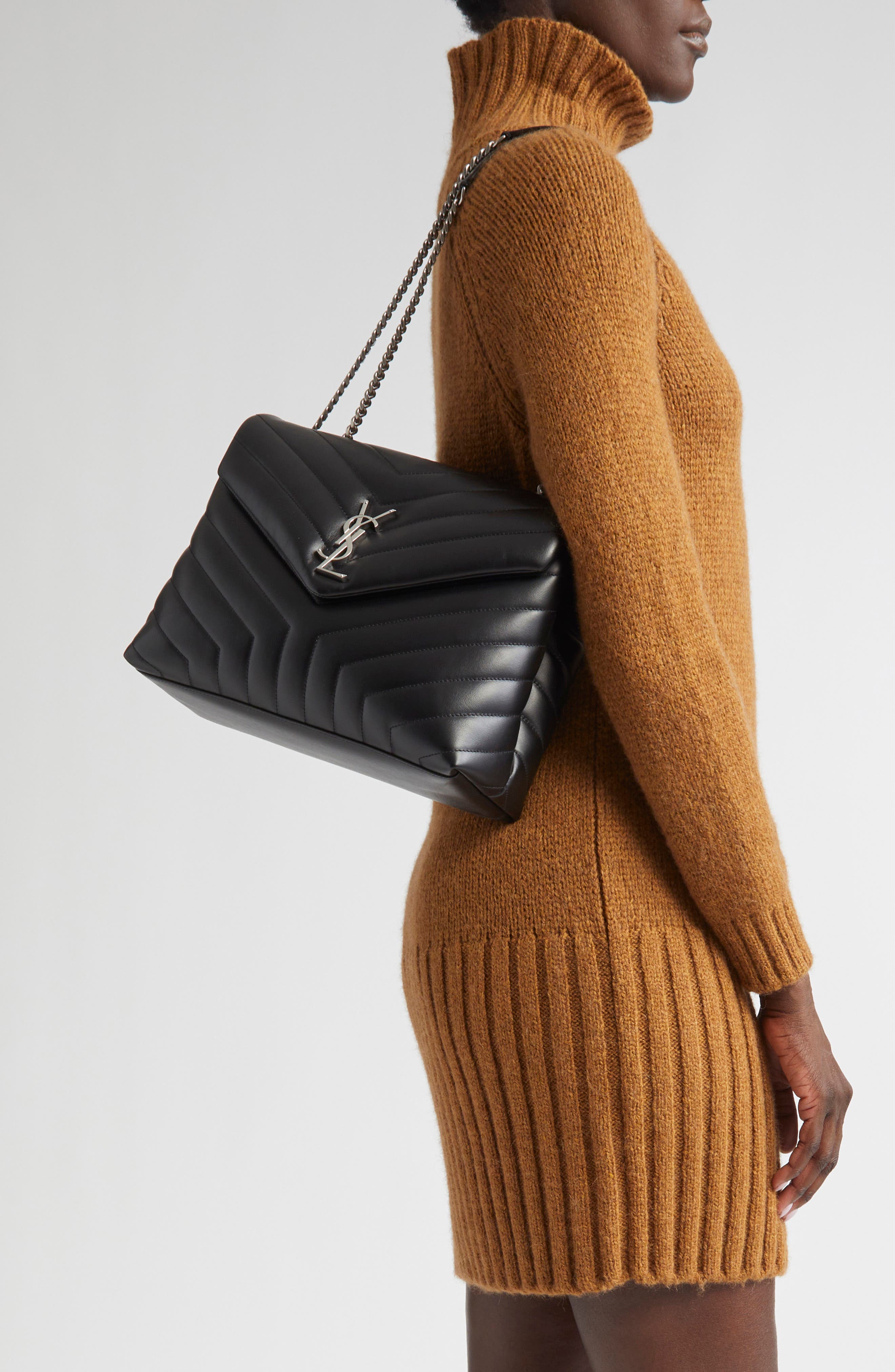 Saint Laurent Medium Loulou Matelassé Leather Shoulder Bag, Alternate, color, Nero/Nero