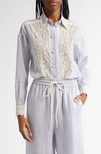Zimmermann Everley Lace Trim Cotton Button-Up Shirt | Nordstrom