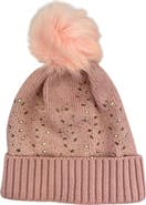 MARCUS ADLER Crystal Embellished Faux Fur Pompom Beanie