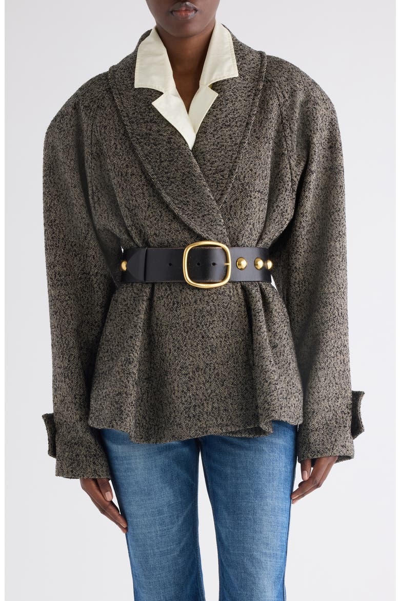 Wool Blend Herringbone Peplum Jacket, Main, color, BEIGE - BLACK