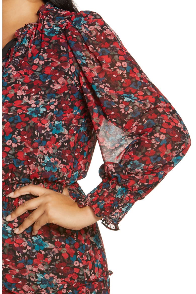Autumn Floral Print Tiered Long Sleeve Maxi Dress, Alternate, color, CHERRY RED