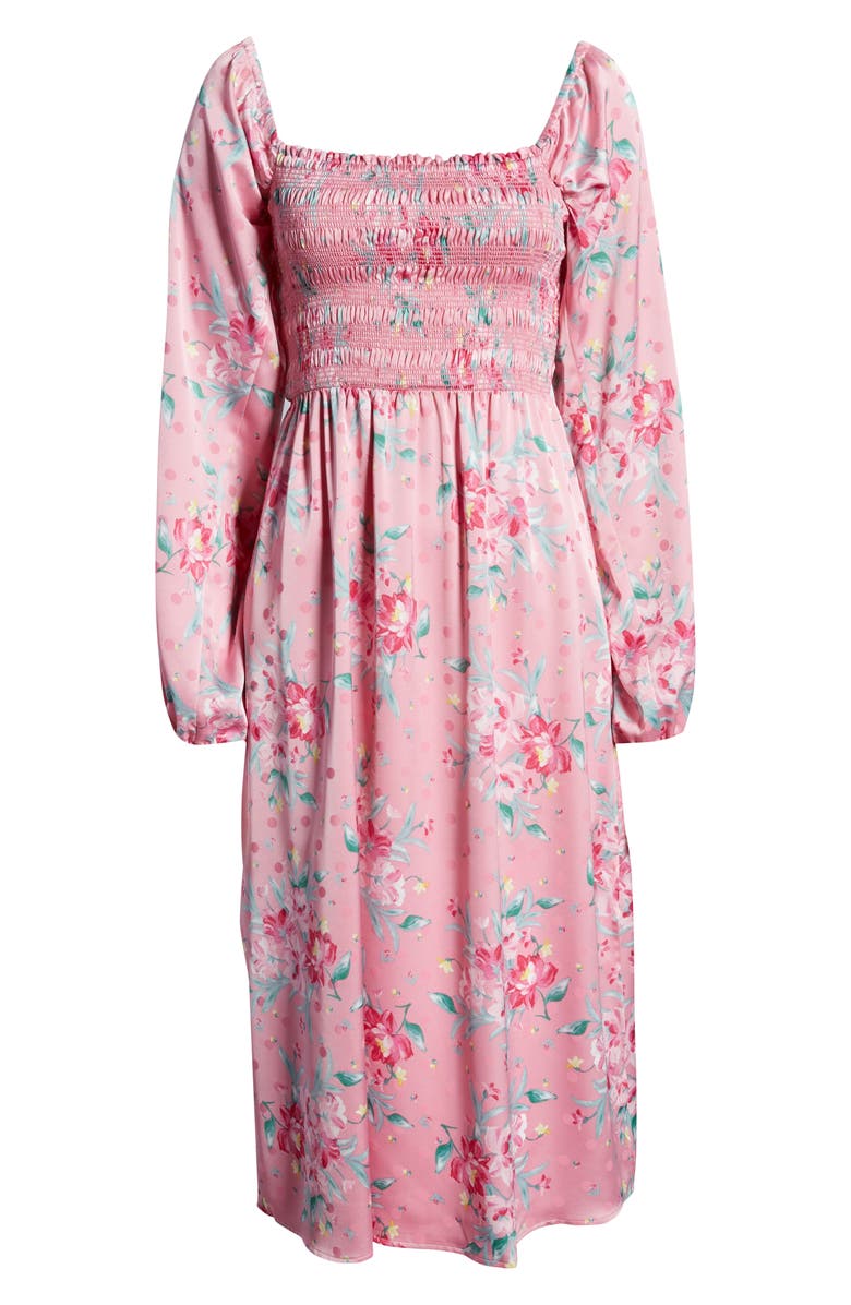 WAYF x Influencing in Color Long Sleeve Smocked Midi Dress, Alternate, color, 