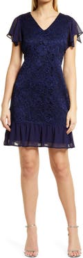 Sam Edelman Flutter Sleeve Lace & Chiffon Dress