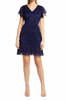 Sam Edelman Flutter Sleeve Lace & Chiffon Dress