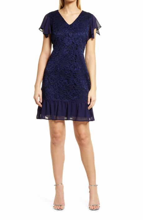 Sam Edelman Flutter Sleeve Lace & Chiffon Dress