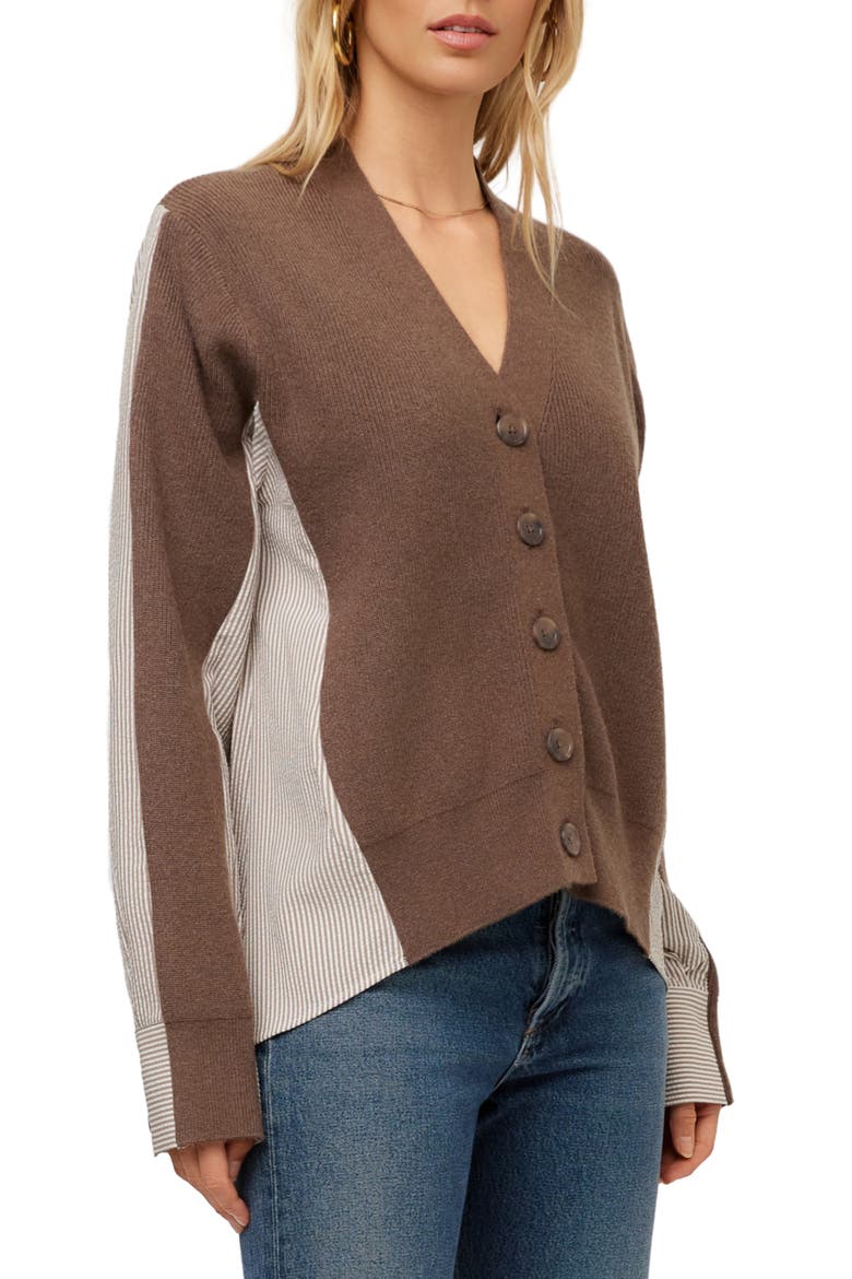 Celine Mixed Media Cardigan, Alternate, color, WOOD
