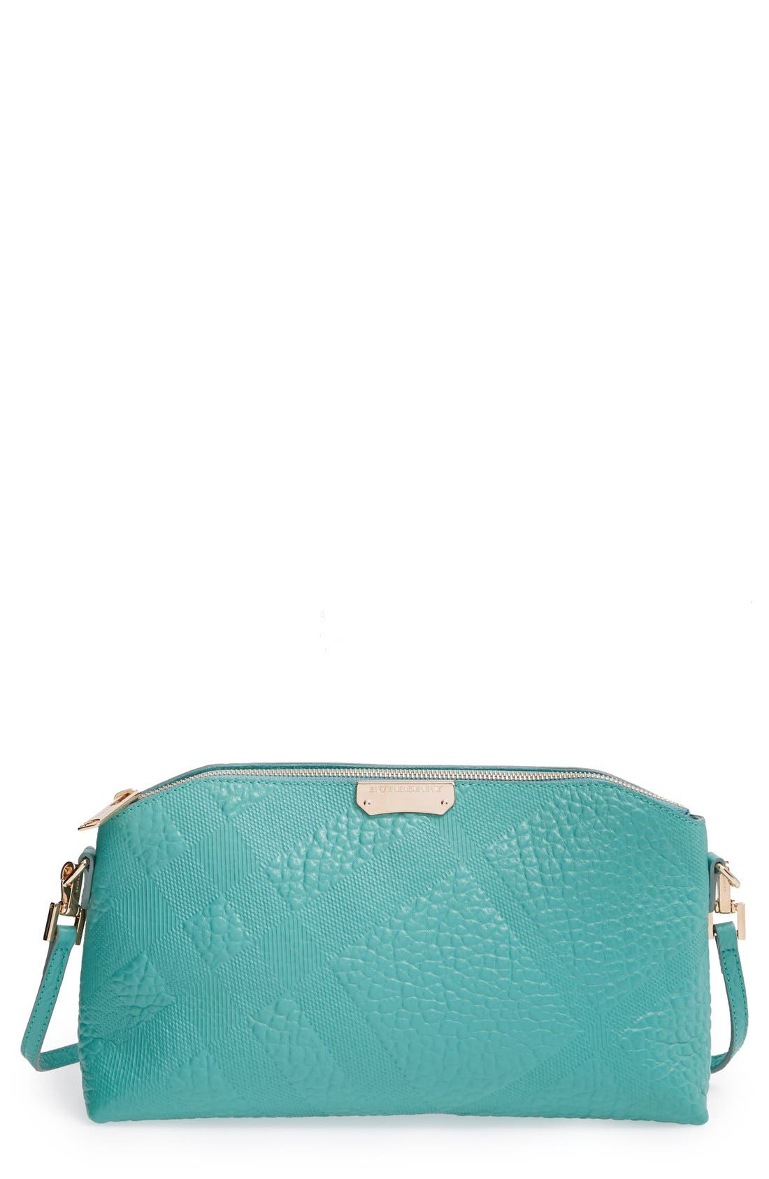 'Small Chichester' Check Embossed Leather Crossbody Bag, Main, color, AQUA GREEN