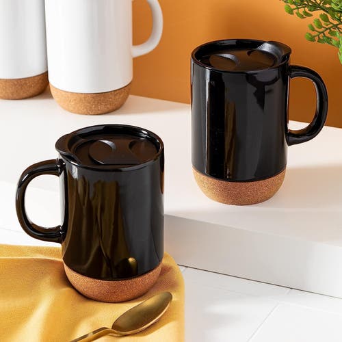 Gibson Home Modani 4 Piece 16.5 Ounce Stoneware Travel Mug Set With Lid And Cork Base In Multi