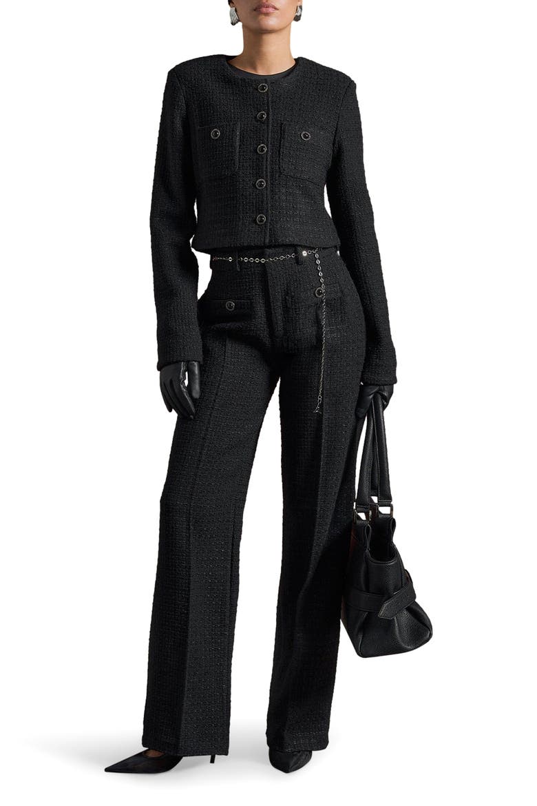 Nathalie Tweed Trousers with Belt, Alternate, color, Black