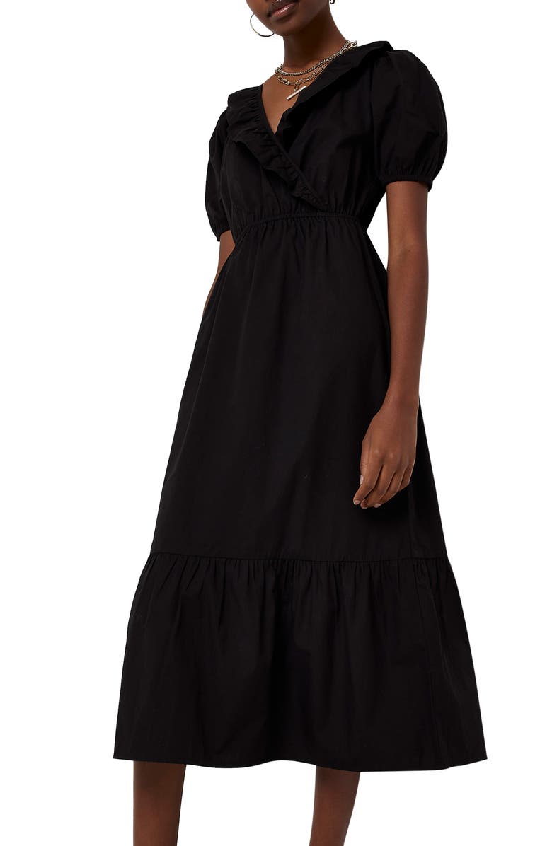 River Island Puff Sleeve Faux Wrap Midi Dress, Alternate, color, 