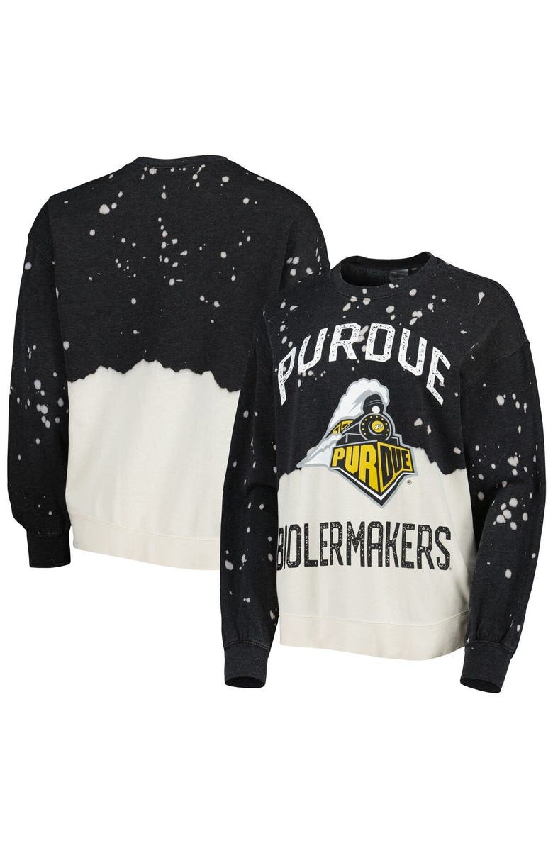 GAMEDAY COUTURE Women's Gameday Couture Black Purdue Boilermakers Twice As Nice Faded Dip-Dye Pullover Long Sleeve Top, Main, color, 