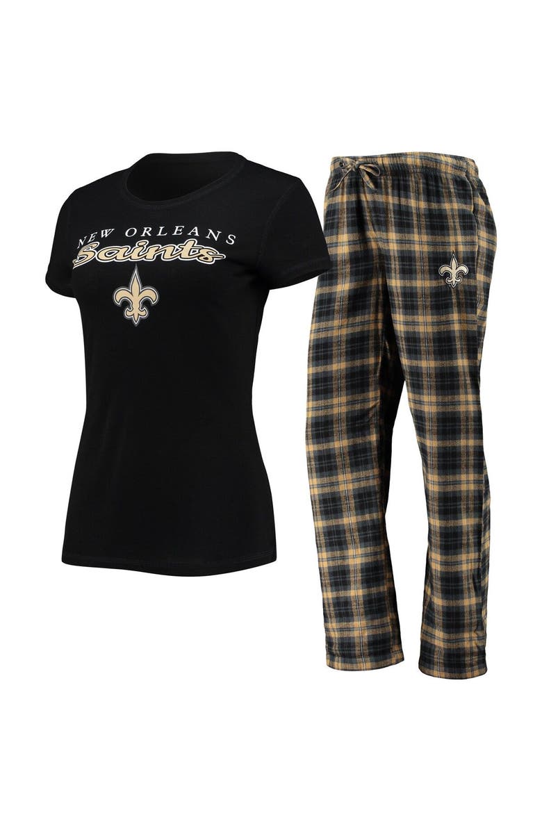 CONCEPTS SPORT Women's Concepts Sport Black/Gold New Orleans Saints Logo T-Shirt & Pants Set, Main, color, Black