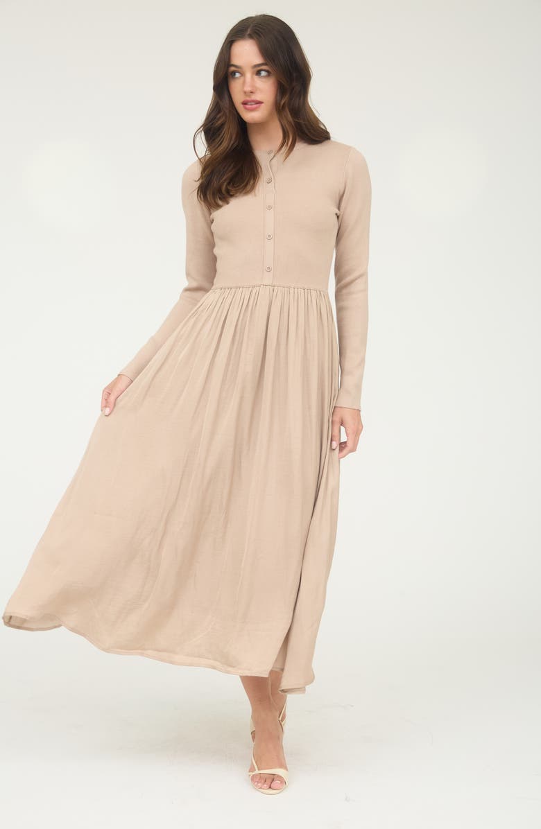 AUGUST SKY Mixed Media Long Sleeve Maxi Dress, Alternate, color, Champagne
