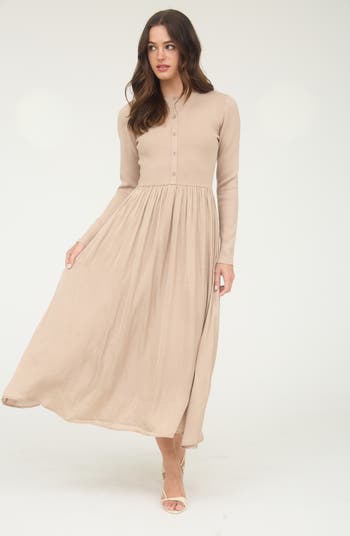 Mixed Media Long Sleeve Maxi Dress