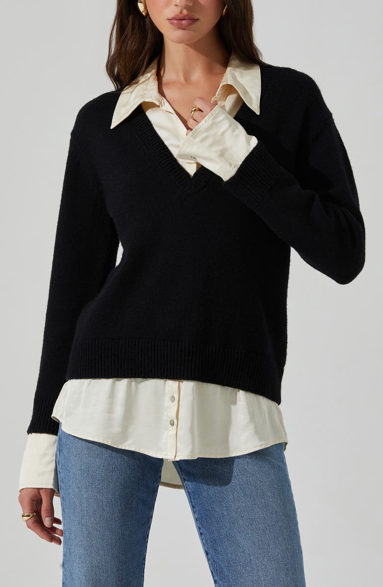 ASTR the Label Jianna Layered Sweater, Alternate, color, Black Cream