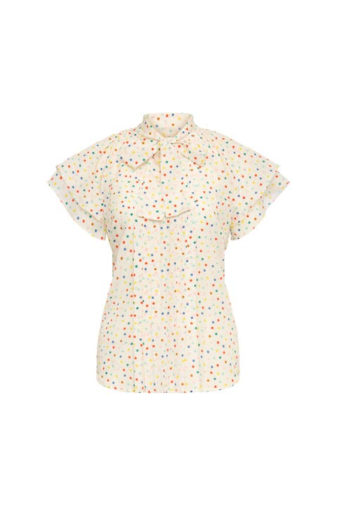 Printed Blouse With Pleating And Bow Tie