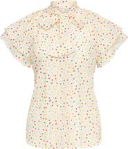Maison Common Printed Blouse With Pleating And Bow Tie