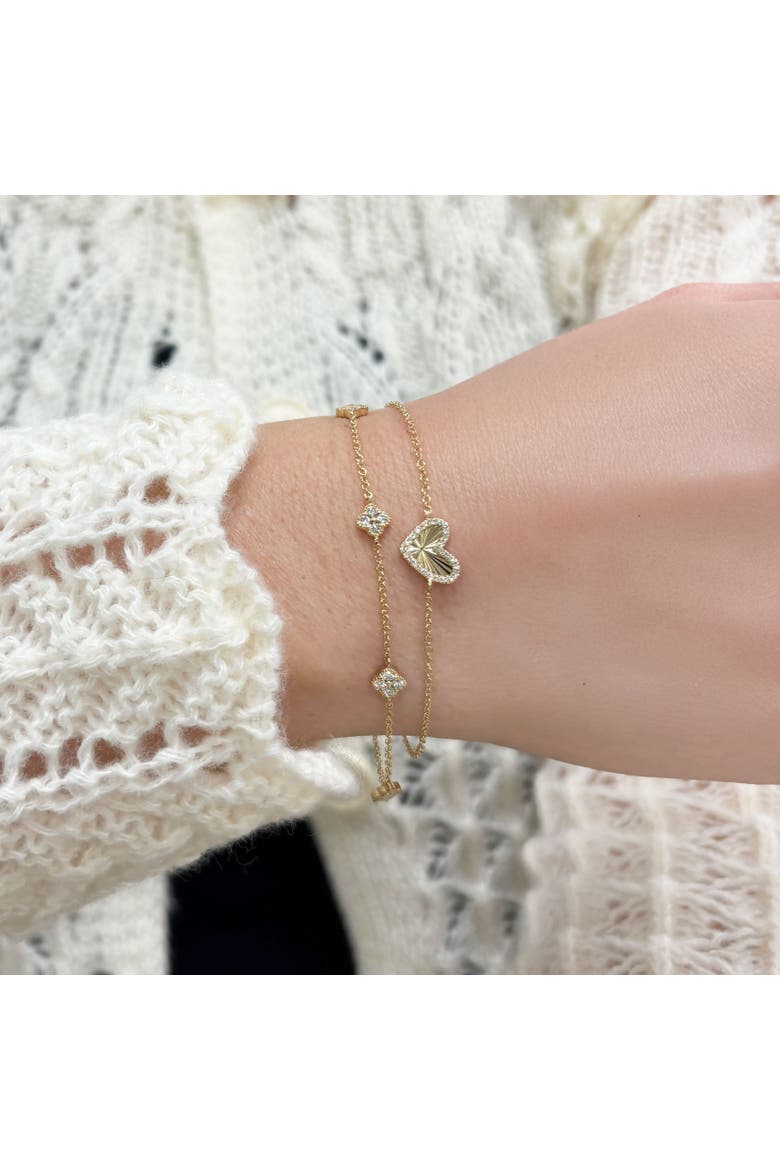 Asymmetrical Fluted Gold Diamond Heart Bracelet, Alternate, color, Yellow Gold