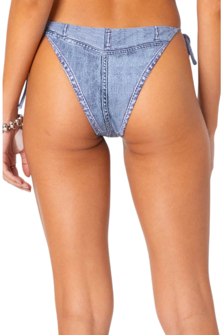 Denim Print Side Tie Bikini Bottoms, Alternate, color, BLUE