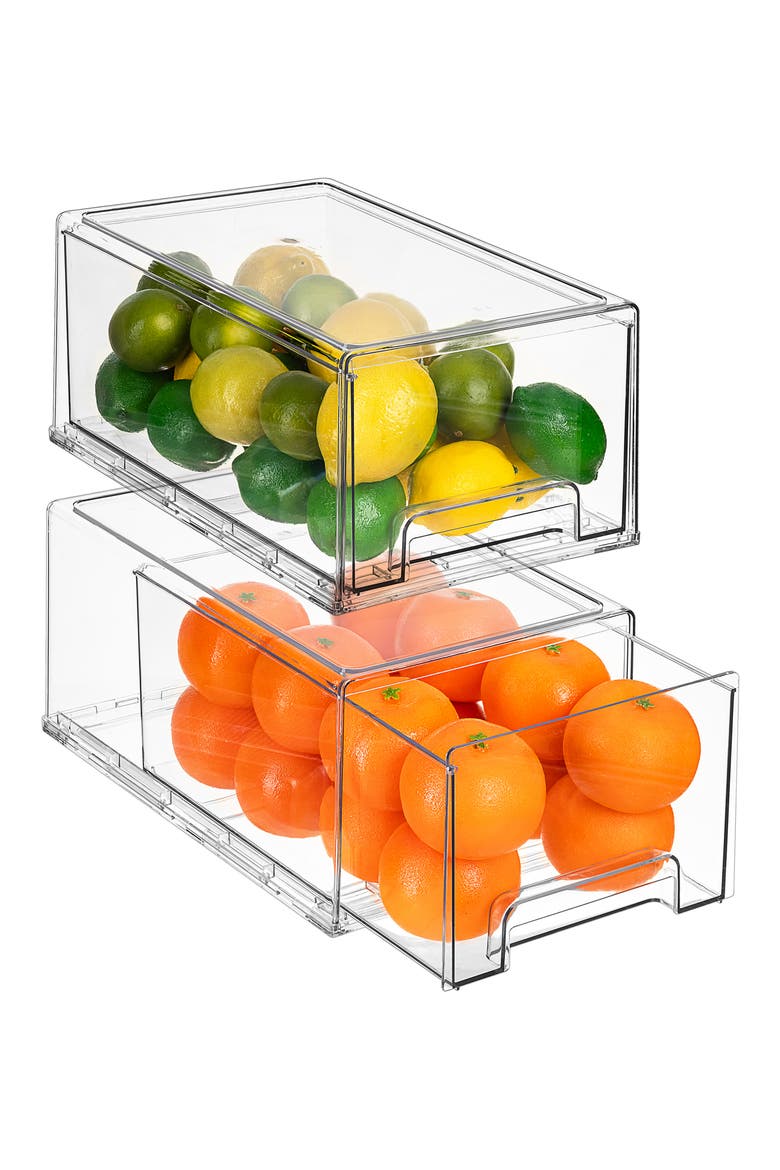Large Set of 2 Fridge Organizer Drawers, Alternate, color, CLEAR