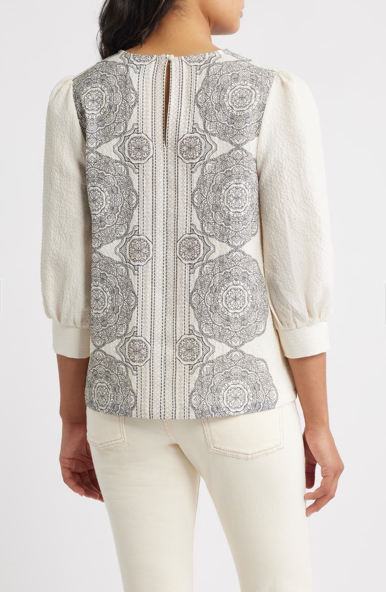 Bobeau Border Print Top, Alternate, color, Antq White Medal Brdr