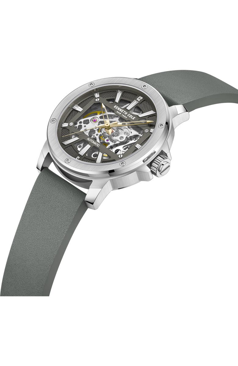 Kenneth Cole Automatic Leather Strap Watch, 44mm, Alternate, color, 