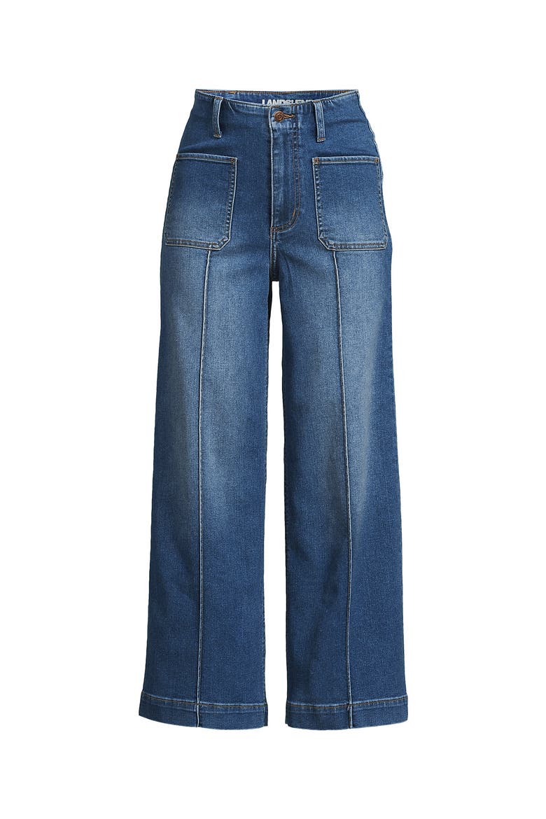 Plus Size Recover Denim High Rise Patch Pocket Extra Wide Leg Crop Jeans, Alternate, color, Indigo Tide Blue