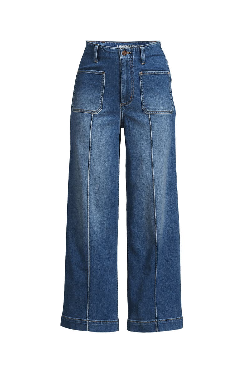 Lands' End Denim High Rise Extra Wide Leg Crop Jeans, Alternate, color, Indigo Tide Blue