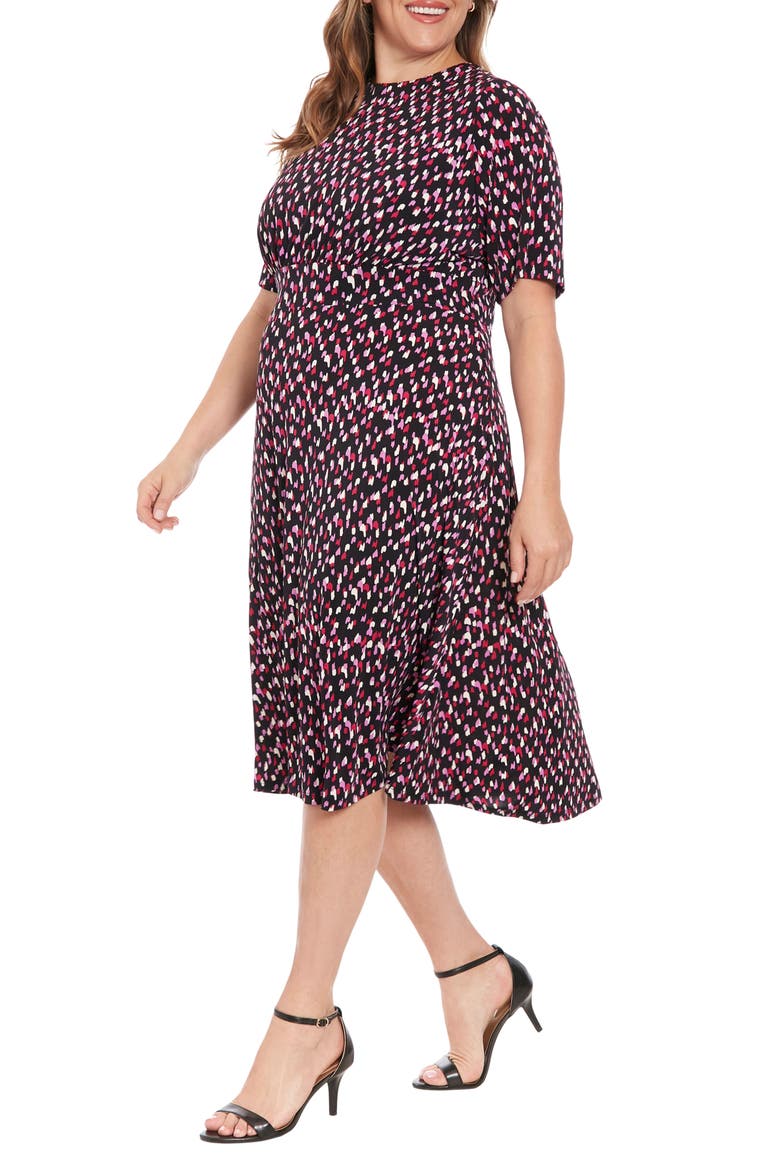 Elbow Sleeve Fit & Flare Midi Dress, Alternate, color, BLACK/ ORCHID