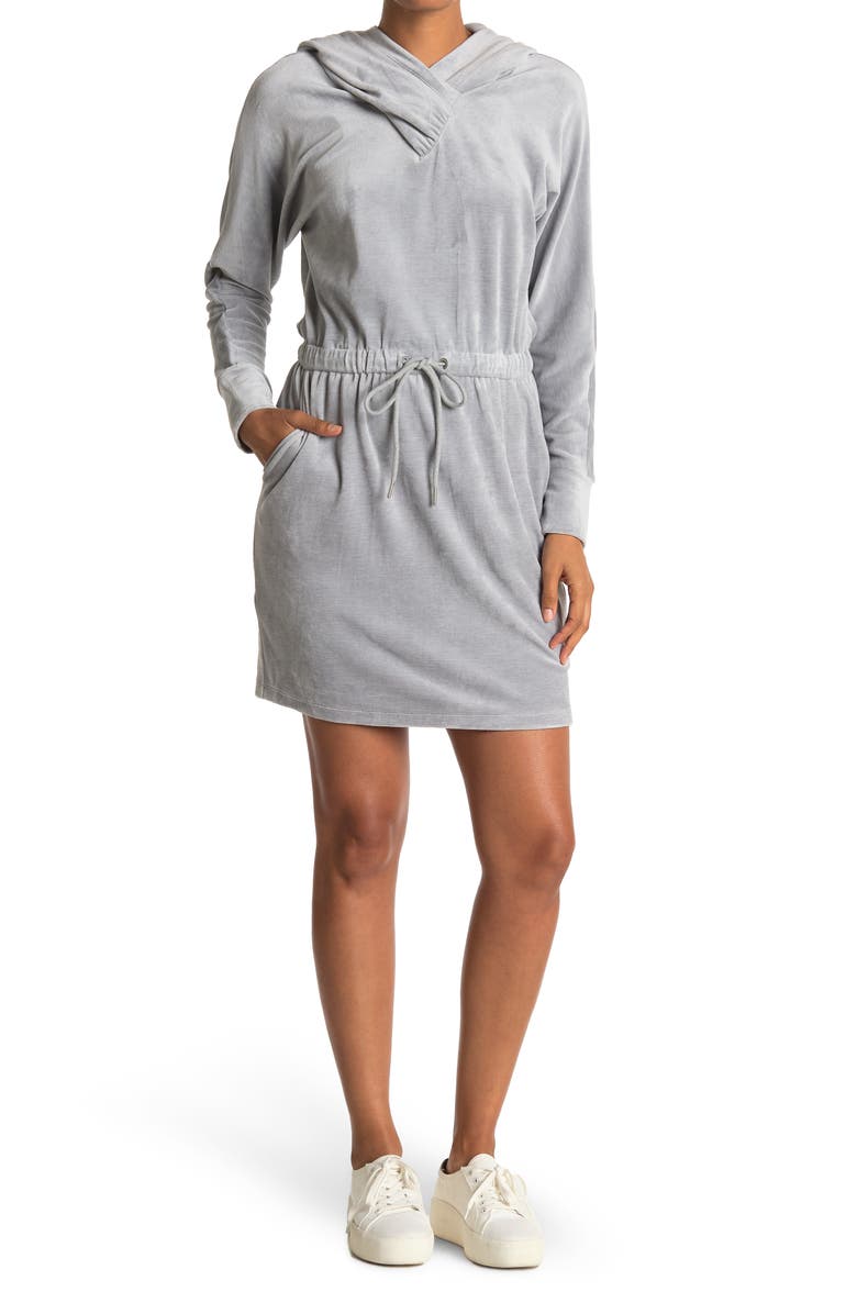 Calvin Klein Velour Surplice Neck Drawstring Dress, Main, color, 