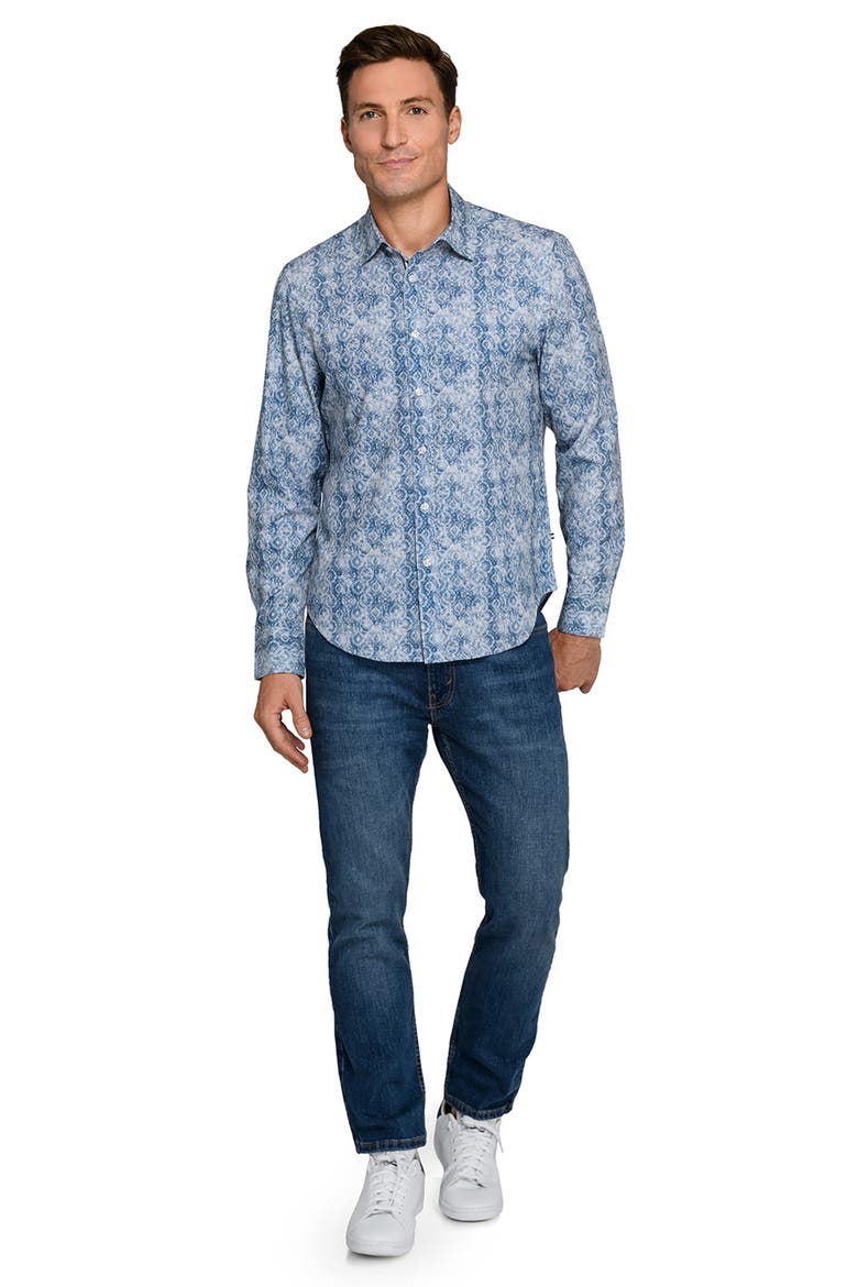 Persian Print Woven Long Sleeve Basic, Alternate, color, TAN/BLUE