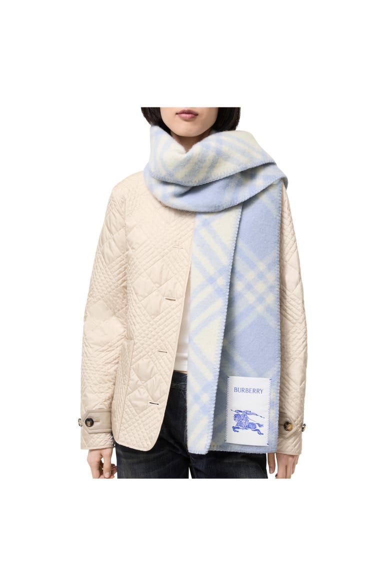 Check Wool Scarf, Alternate, color, Dive blue