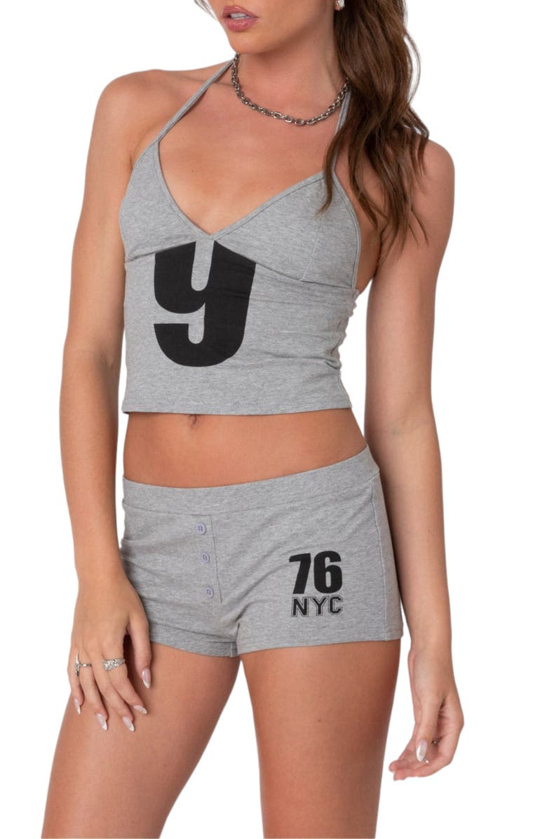 EDIKTED Jordan V- Neck Cotton Graphic Halter Top, Alternate, color, 