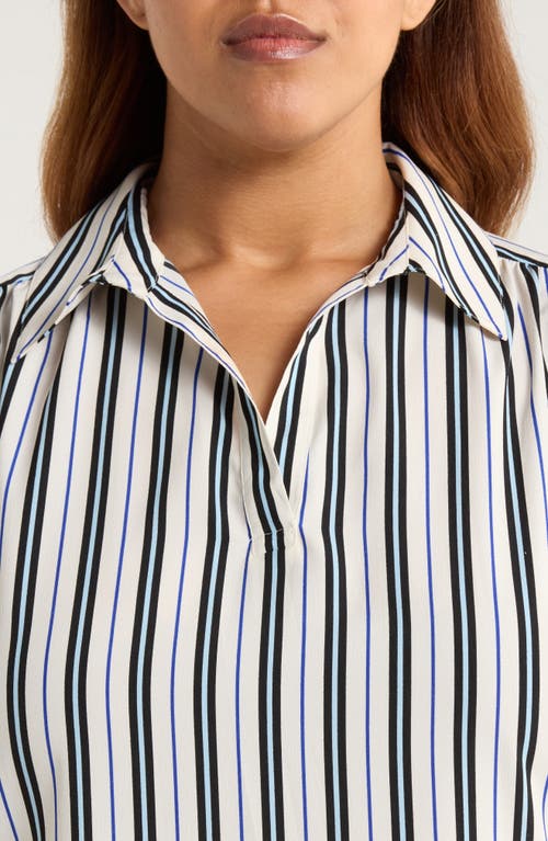 Ak Anne Klein Stripe Popover Crepe Top In Multi