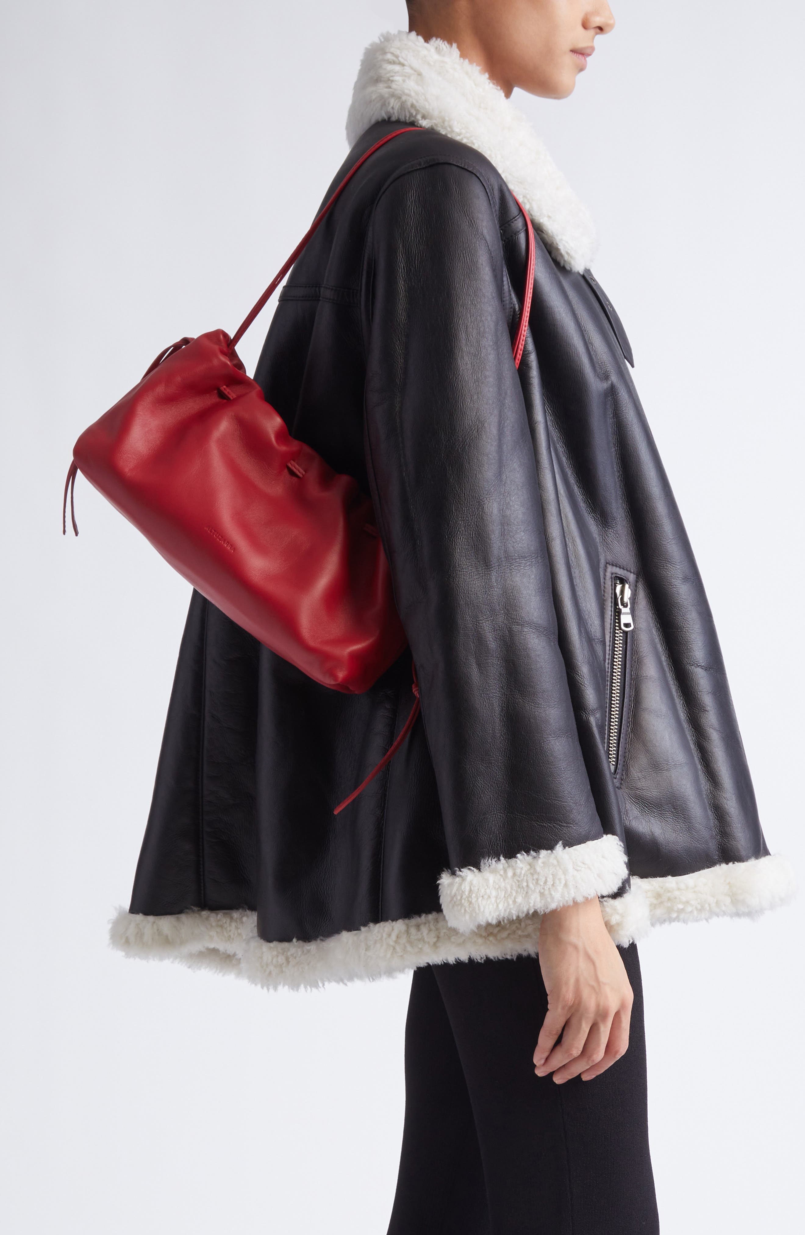 Altuzarra Drawstring Leather Clutch, Alternate, color, 