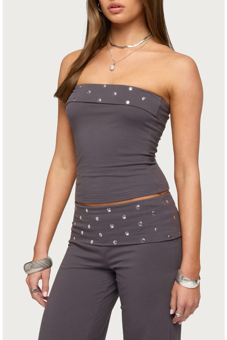 Breanna Studded Foldover Tube Top, Alternate, color, DARK-GRAY