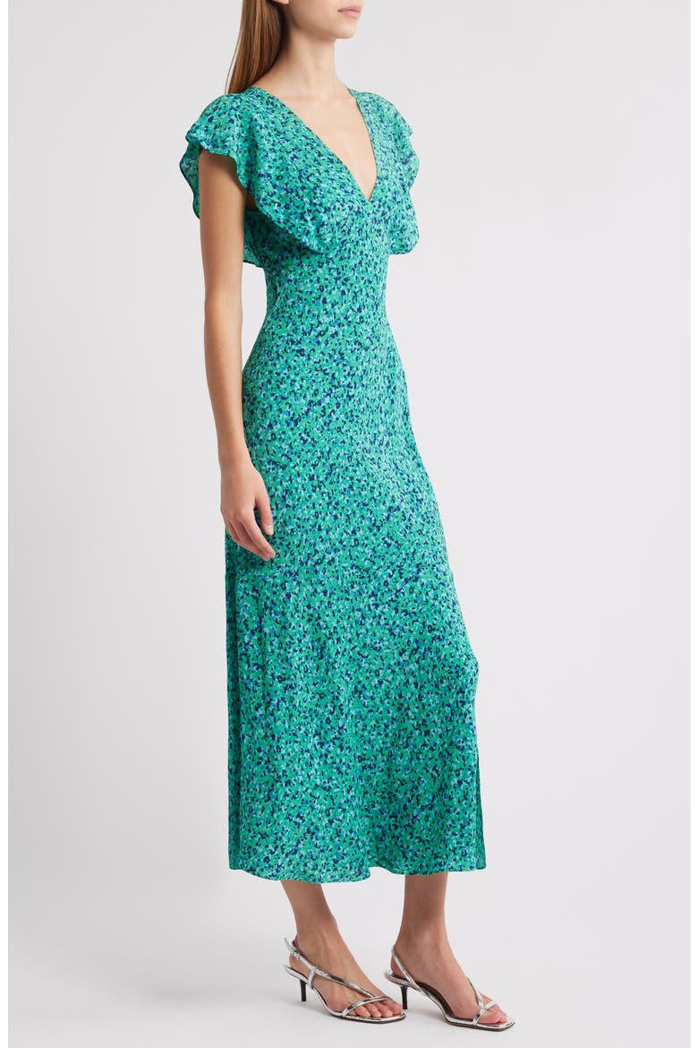 Dina Flutter Sleeve Midi Dress, Alternate, color, GREEN SPECKLED