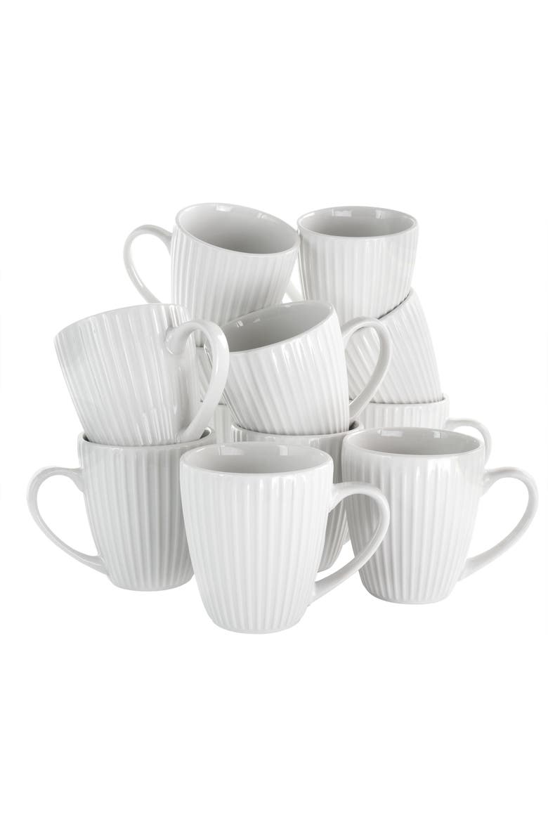 Elle 12 Piece Round Porcelain Mug Set, Main, color, White
