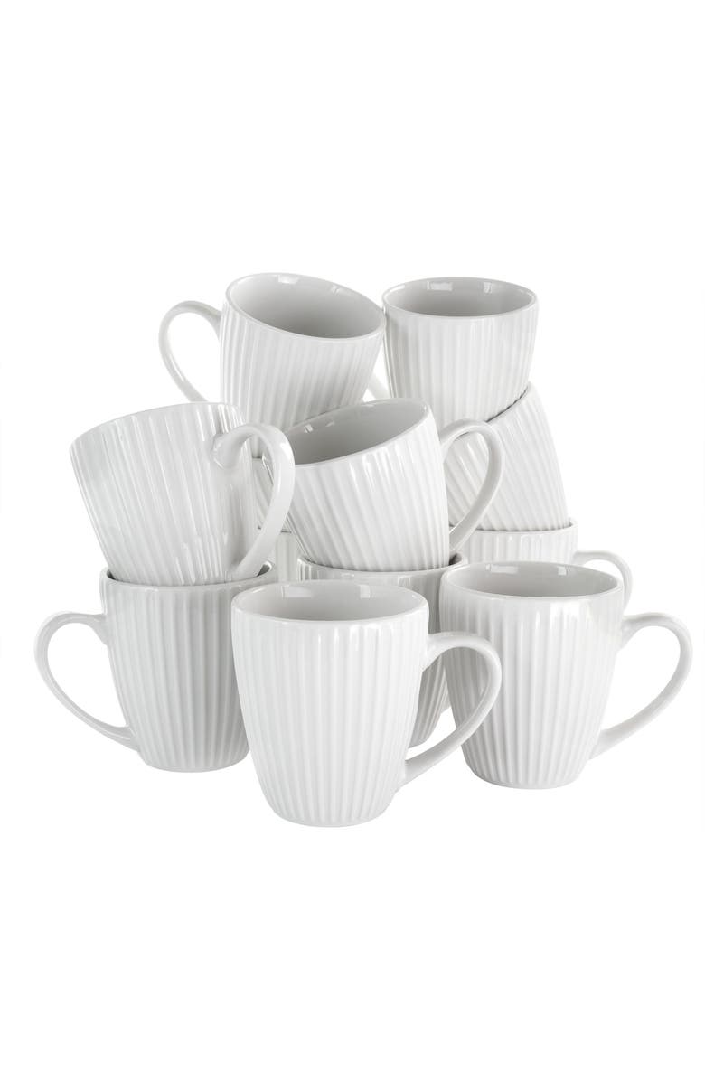 Elama Elle 12 Piece Round Porcelain Mug Set, Main, color, White