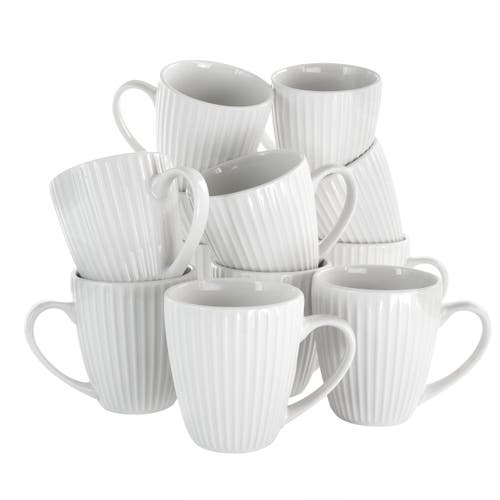 Elama Elle 12 Piece Round Porcelain Mug Set In White