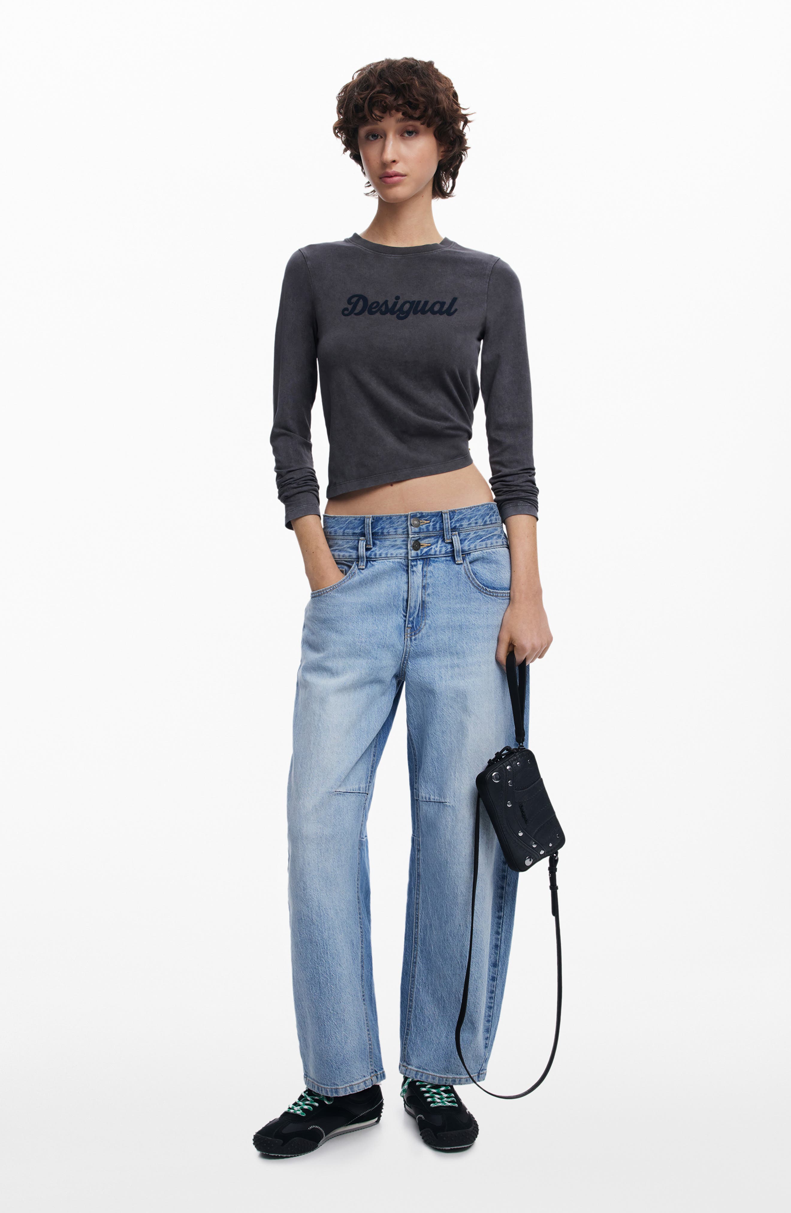 Desigual Embroidered Faux Leather Crossbody Bag, Alternate, color, Black