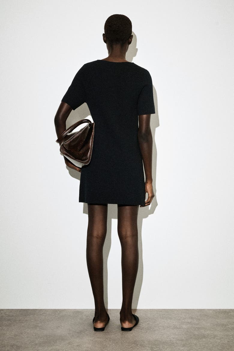 Buttoned Milano-knit Mini Dress, Alternate, color, BLACK