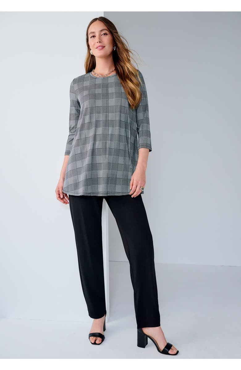 Jessica London 2-Piece Stretch Knit Mega Swing Set, Main, color, Black Ivory Glen Plaid