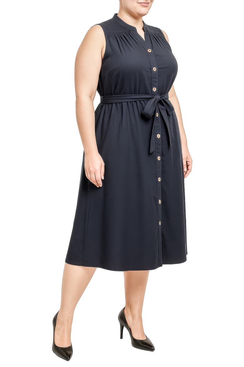 Belted Sleeveless Cotton Shirtdress, Alternate, color, NAVY