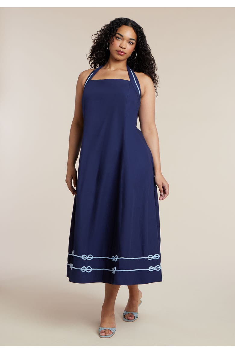 Halter Neck Poplin Midi Dress, Alternate, color, EVENING BLUE