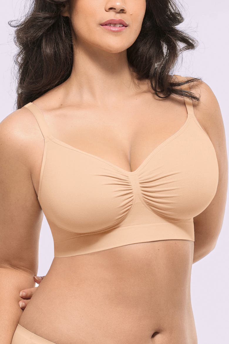 Wireless Seamless Comfy Non Padded V Neck Bra, Alternate, color, Beige