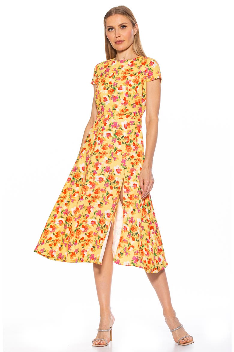 Lily Thigh Slit Midi Dress, Alternate, color, YELLOW WATERCOLOR