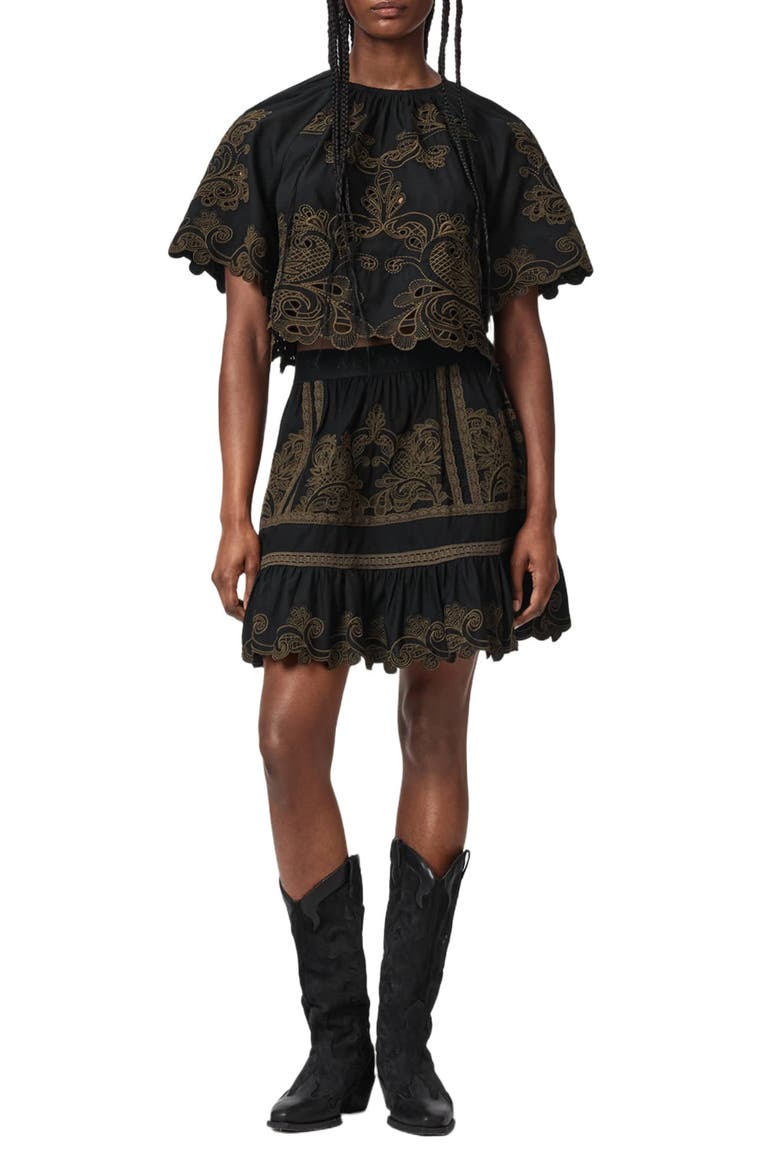 Miriam Embroidered Cotton Top, Alternate, color, BLACK/ KHAKI